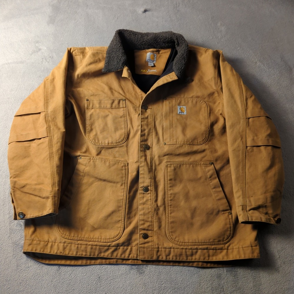 Carhartt Full Swing Utility Jacket Mens 2XL Brown Canvas Work Coat Outdoor Lined